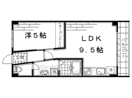 近鉄京都線 伏見駅(京都) 徒歩7分 6階建 築48年(1LDK/3階)の間取り写真
