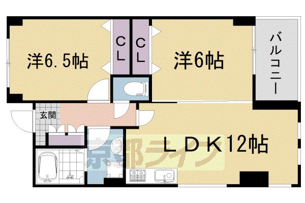 近鉄京都線 久津川駅 徒歩6分 3階建 築31年(2LDK/3階)の間取り写真