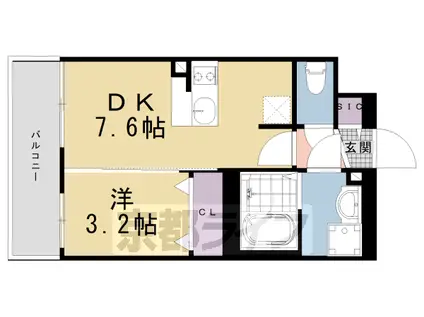 東海道本線 京都駅 徒歩9分 7階建 築2年(1DK/7階)の間取り写真