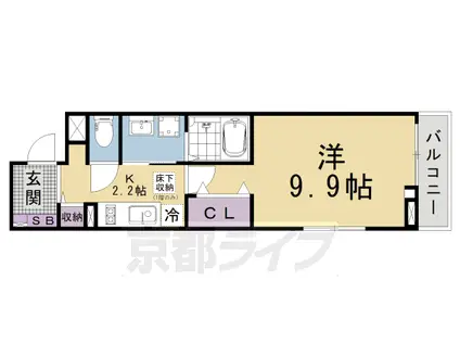 京都市東西線 東野駅(京都) 徒歩11分 2階建 築2年(1K/2階)の間取り写真
