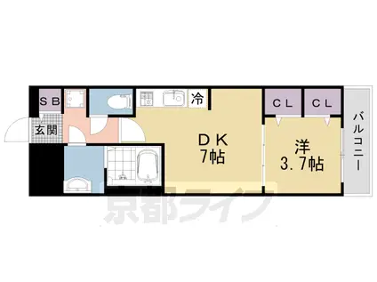 山陰本線 二条駅 徒歩8分 5階建 築2年(1DK/4階)の間取り写真