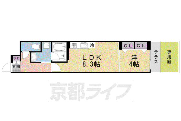 ベラジオ雅び北野白梅町(1LDK/1階)の間取り写真