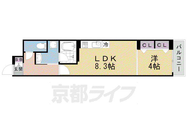 ベラジオ雅び北野白梅町(1LDK/5階)の間取り写真