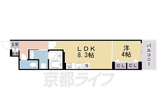 ベラジオ雅び北野白梅町(1LDK/2階)の間取り写真