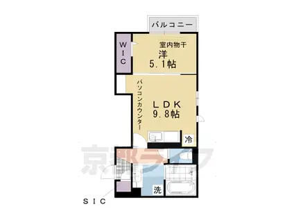 阪急電鉄嵐山線 上桂駅 徒歩6分 2階建 築2年(1LDK/2階)の間取り写真