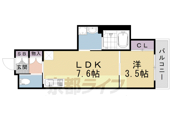 京都市烏丸線 今出川駅 徒歩20分 5階建 築2年(1LDK/2階)の間取り写真