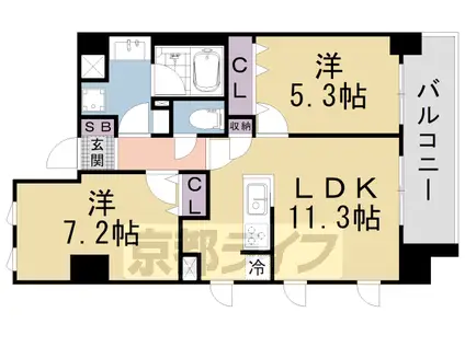 京都市東西線 東野駅(京都) 徒歩9分 7階建 築2年(2LDK/2階)の間取り写真