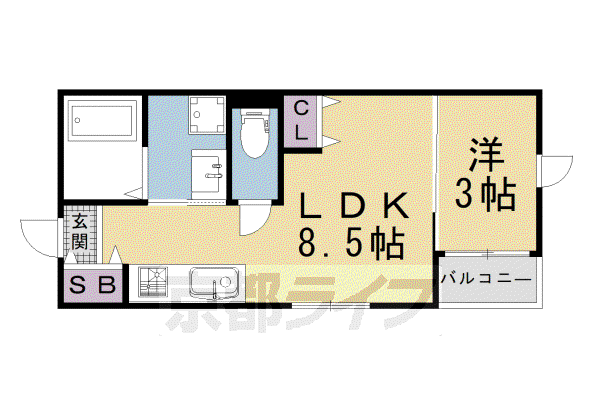 京都市烏丸線 今出川駅 徒歩3分 2階建 築3年(1LDK/1階)の間取り写真