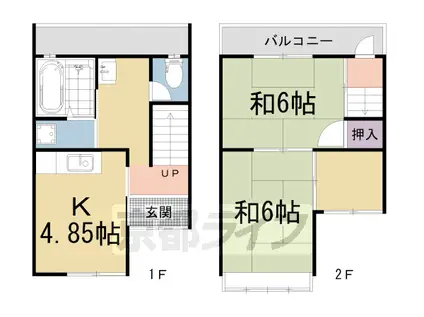 京都市東西線 椥辻駅 徒歩10分 2階建 築43年(2K)の間取り写真