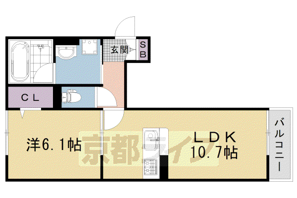 阪急電鉄京都線 西京極駅 徒歩8分 3階建 築2年(1LDK/3階)の間取り写真