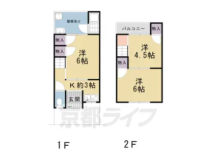 京阪電気鉄道京阪線 丹波橋駅 徒歩10分 2階建 築55年(3K)の間取り写真