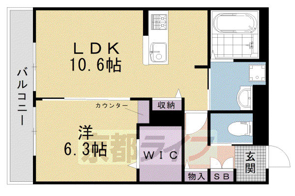 京福北野線 北野白梅町駅 徒歩15分 3階建 築2年(1LDK/2階)の間取り写真