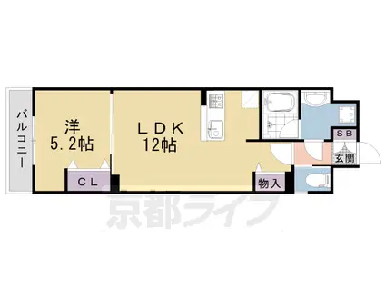 京都市東西線 二条城前駅 徒歩7分 10階建 築2年(1LDK/9階)の間取り写真