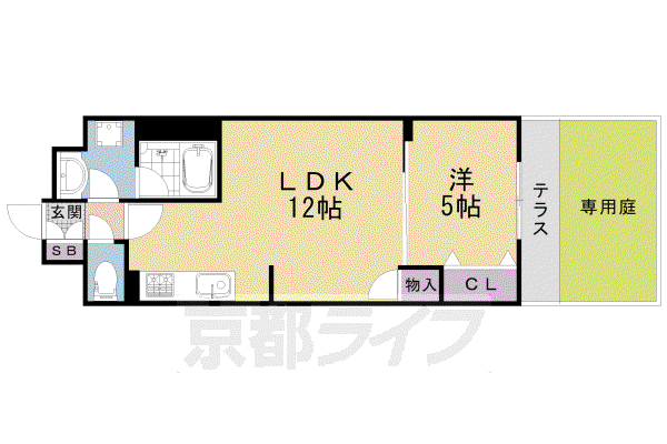 京都市東西線 二条城前駅 徒歩7分 10階建 築2年(1LDK/1階)の間取り写真