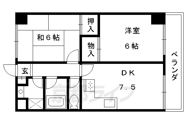 京阪電気鉄道京阪線 伏見稲荷駅 徒歩6分 4階建 築32年(2DK/4階)の間取り写真