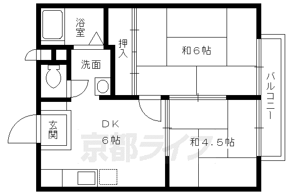 京阪電気鉄道京阪線 中書島駅 徒歩4分 2階建 築42年(2DK/1階)の間取り写真