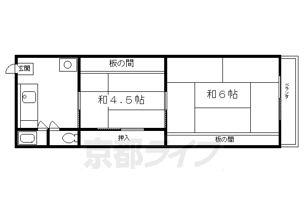 近鉄京都線 伏見駅(京都) 徒歩5分 2階建 築39年(2DK/1階)の間取り写真