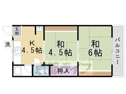 近鉄京都線 伏見駅(京都) 徒歩5分 2階建 築38年(2DK/1階)の間取り写真