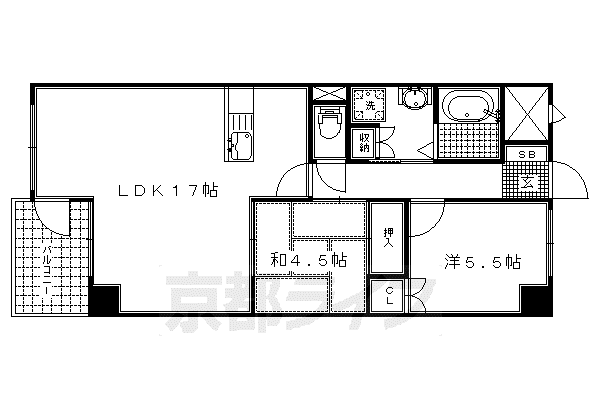 近鉄京都線 竹田駅(京都) 徒歩3分 7階建 築34年(2LDK/6階)の間取り写真