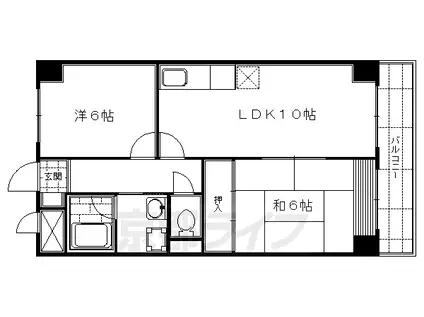 近鉄京都線 竹田駅(京都) 徒歩3分 7階建 築34年(2LDK/4階)の間取り写真