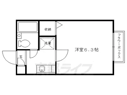 奈良線 JR藤森駅 徒歩6分 2階建 築28年(1K/2階)の間取り写真