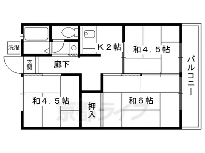 京阪電気鉄道宇治線 桃山南口駅 徒歩5分 2階建 築37年(3K/1階)の間取り写真