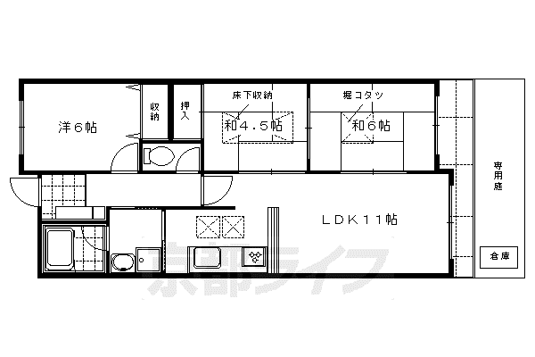 グランドムール伏見北(3LDK/1階)の間取り写真