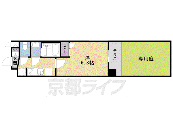 東海道本線 西大路駅 徒歩7分 7階建 築2年(1K/1階)の間取り写真