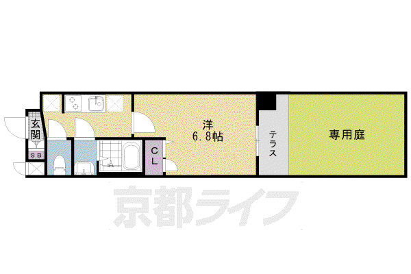 東海道本線 西大路駅 徒歩7分 7階建 築2年(1K/1階)の間取り写真