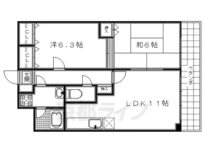 近鉄京都線 竹田駅(京都) 徒歩10分 5階建 築28年(2LDK/4階)の間取り写真