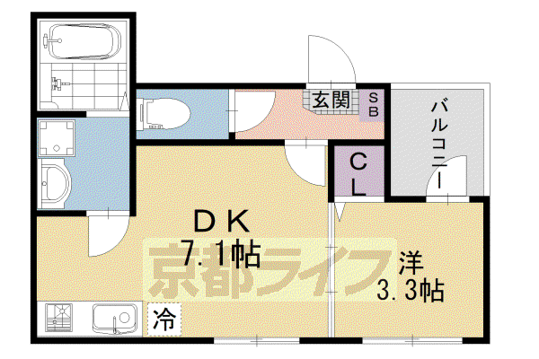 京阪電気鉄道京阪線 藤森駅 徒歩6分 3階建 築2年(1DK/2階)の間取り写真