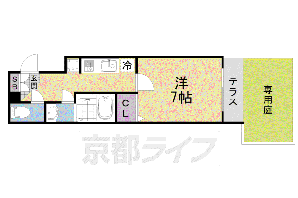 阪急電鉄京都線 大宮駅(京都) 徒歩3分 5階建 築2年(1K/1階)の間取り写真