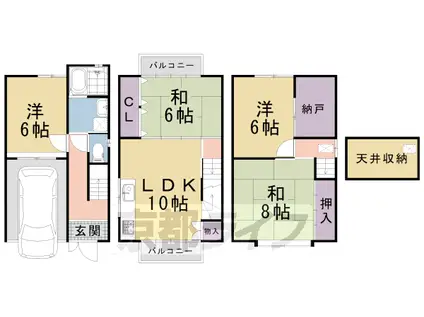 京福北野線 北野白梅町駅 徒歩10分 3階建 築31年(4LDK)の間取り写真
