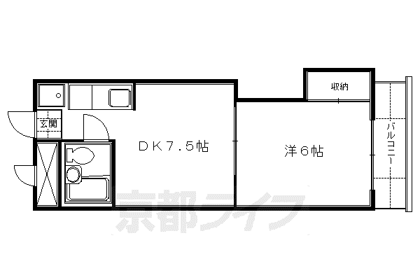 京阪電気鉄道京阪線 墨染駅 徒歩3分 4階建 築43年(1DK/1階)の間取り写真