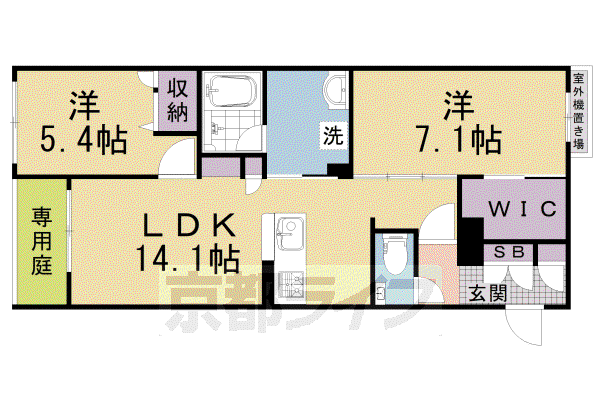 京都市東西線 二条駅 徒歩10分 3階建 築2年(2LDK/1階)の間取り写真