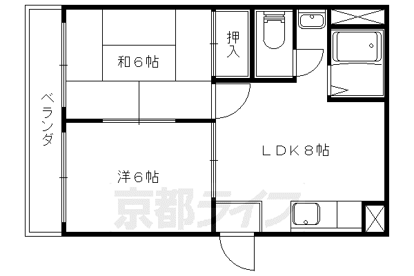 京都市東西線 石田駅(京都市営) 徒歩13分 4階建 築38年(2LDK/4階)の間取り写真