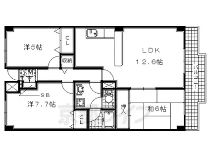 京阪電気鉄道宇治線 木幡駅(京阪) 徒歩5分 7階建 築30年(3LDK/4階)の間取り写真