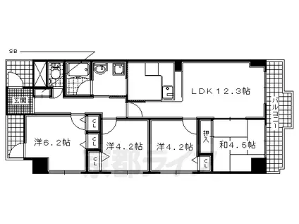 京阪電気鉄道宇治線 木幡駅(京阪) 徒歩5分 7階建 築32年(4LDK/3階)の間取り写真