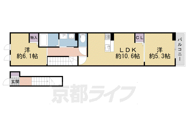 片町線 祝園駅 徒歩4分 2階建 築3年(2LDK/2階)の間取り写真