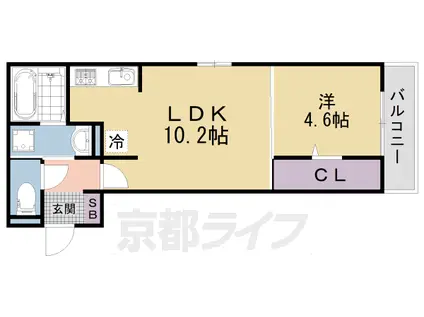近鉄京都線 竹田駅(京都) 徒歩11分 3階建 築2年(1LDK/2階)の間取り写真