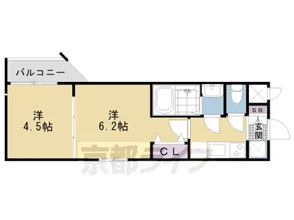東海道本線 西大路駅 徒歩14分 5階建 築2年(2K/3階)の間取り写真