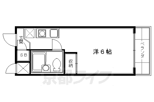 京都市烏丸線 くいな橋駅 徒歩10分 4階建 築38年(1K/3階)の間取り写真