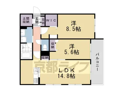 山陰本線 太秦駅(JR) 徒歩15分 3階建 築1年(2LDK/3階)の間取り写真