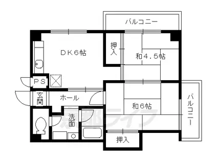近鉄京都線 桃山御陵前駅 徒歩4分 3階建 築37年(2DK/2階)の間取り写真