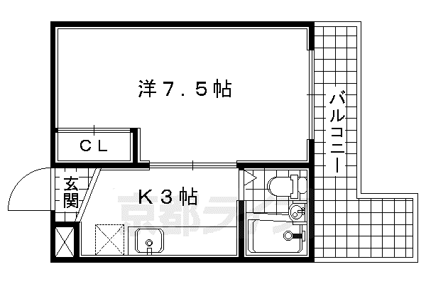 奈良線 新田駅(京都) 徒歩10分 3階建 築38年(1K/3階)の間取り写真