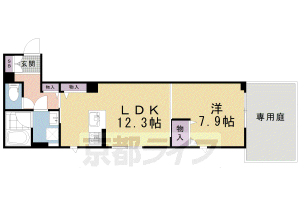 アウスレーゼ御所(1LDK/1階)の間取り写真