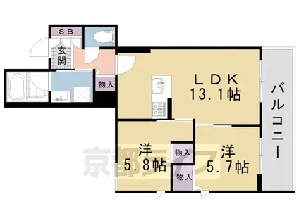 京都市烏丸線 今出川駅 徒歩13分 4階建 築1年(2LDK/3階)の間取り写真