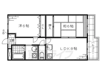 奈良線 JR藤森駅 徒歩4分 3階建 築32年(2LDK/2階)の間取り写真