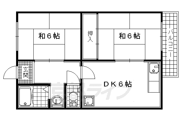 京阪電気鉄道宇治線 木幡駅(京阪) 徒歩9分 2階建 築43年(2DK/2階)の間取り写真