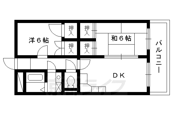 京阪電気鉄道宇治線 観月橋駅 徒歩13分 3階建 築31年(2DK/2階)の間取り写真